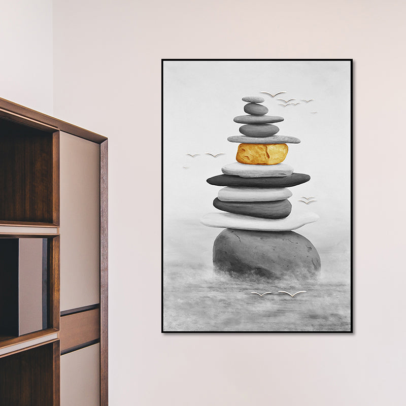 Stacked Cobblestones Canvas Print Asian Style Textured Wall Art in Grey and Yellow Clearhalo 'Arts' 'Canvas Art' 1658329