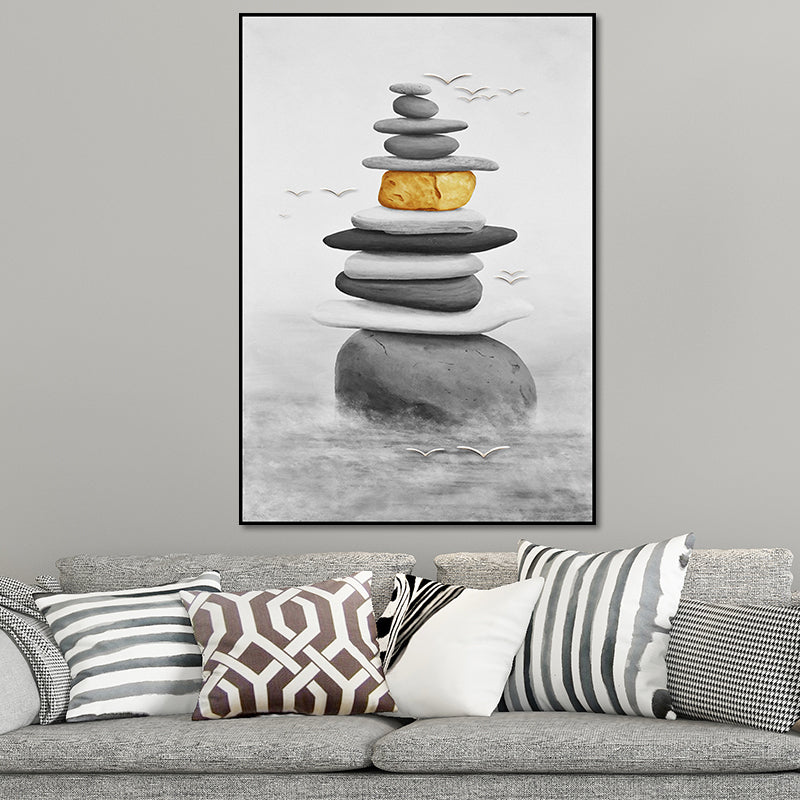 Stacked Cobblestones Canvas Print Asian Style Textured Wall Art in Grey and Yellow Clearhalo 'Arts' 'Canvas Art' 1658330