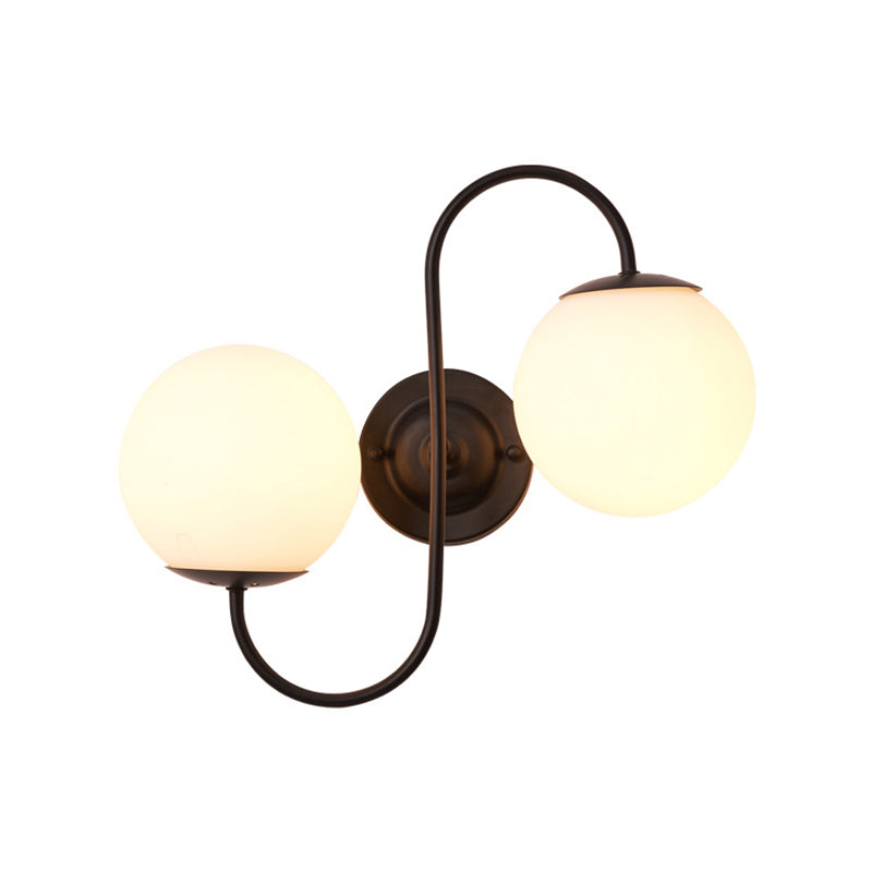 2-Light Round Sconce Light Fixture Modern Black White Glass Wall Lamp for Living Room Clearhalo 'Cast Iron' 'Glass' 'Industrial' 'Modern wall lights' 'Modern' 'Tiffany' 'Traditional wall lights' 'Wall Lamps & Sconces' 'Wall Lights' Lighting' 165846