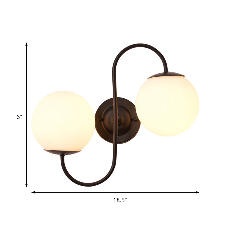 2-Light Round Sconce Light Fixture Modern Black White Glass Wall Lamp for Living Room Clearhalo 'Cast Iron' 'Glass' 'Industrial' 'Modern wall lights' 'Modern' 'Tiffany' 'Traditional wall lights' 'Wall Lamps & Sconces' 'Wall Lights' Lighting' 165847