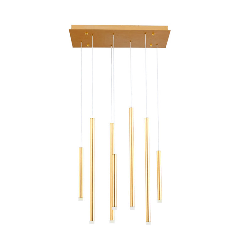 Brown/Gold Slim Pendant Lighting Modern 7 Lights Metal Hanging Light for Dining Room with Adjustable Cord in Warm/White Clearhalo 'Ceiling Lights' 'Modern Pendants' 'Modern' 'Pendant Lights' 'Pendants' Lighting' 165867