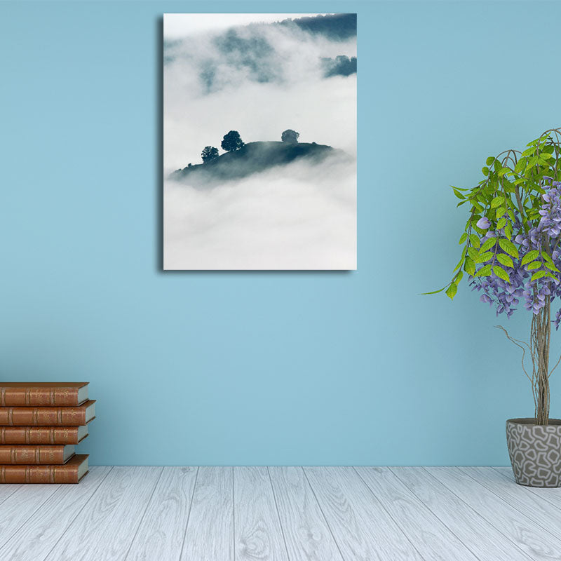 Foggy Mountain Canvas Art for Bedroom Natural Scenery Wall Decor in Green and White Green Clearhalo 'Art Gallery' 'Canvas Art' 'Contemporary Art Gallery' 'Modern' Arts' 1658726