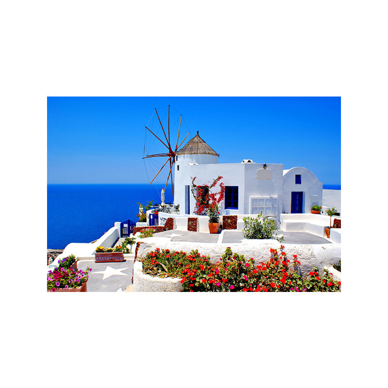 Aegean Sea Houses Wall Art Modern Style Textured Sitting Room Canvas Print in Blue Clearhalo 'Art Gallery' 'Canvas Art' 'Contemporary Art Gallery' 'Modern' Arts' 1658816