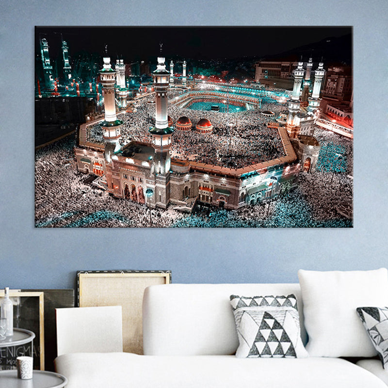 Blue Modern Wall Art Print Aerial View of Night Cityscape Canvas for Sitting Room Clearhalo 'Art Gallery' 'Canvas Art' 'Contemporary Art Gallery' 'Modern' Arts' 1658844