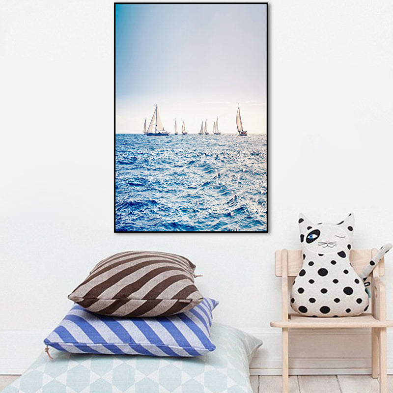 Modern Ocean Sailboats Wall Art Blue Textured Canvas Print for Sitting Room Clearhalo 'Art Gallery' 'Canvas Art' 'Contemporary Art Gallery' 'Modern' Arts' 1659085