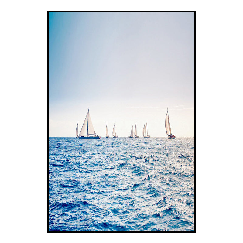 Modern Ocean Sailboats Wall Art Blue Textured Canvas Print for Sitting Room Clearhalo 'Art Gallery' 'Canvas Art' 'Contemporary Art Gallery' 'Modern' Arts' 1659086