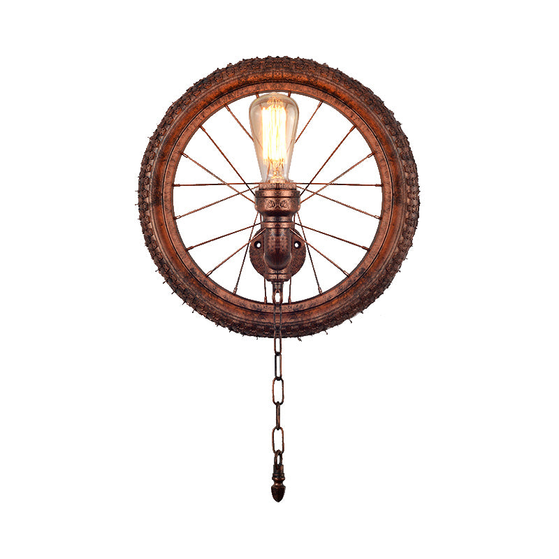 1 Light Wall Lighting Rustic Industrial Wheel Design Metal Sconce Lamp in Dark Rust for Restaurant Clearhalo 'Art deco wall lights' 'Cast Iron' 'Glass' 'Industrial wall lights' 'Industrial' 'Middle century wall lights' 'Modern' 'Rustic wall lights' 'Tiffany' 'Traditional wall lights' 'Wall Lamps & Sconces' 'Wall Lights' Lighting' 165911