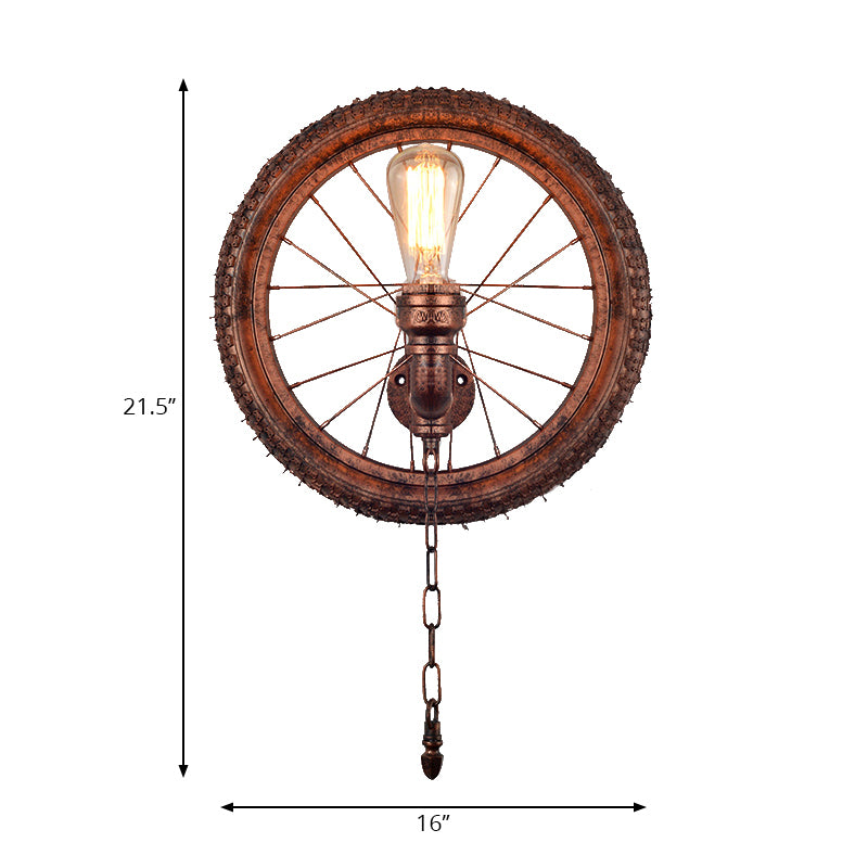 1 Light Wall Lighting Rustic Industrial Wheel Design Metal Sconce Lamp in Dark Rust for Restaurant Clearhalo 'Art deco wall lights' 'Cast Iron' 'Glass' 'Industrial wall lights' 'Industrial' 'Middle century wall lights' 'Modern' 'Rustic wall lights' 'Tiffany' 'Traditional wall lights' 'Wall Lamps & Sconces' 'Wall Lights' Lighting' 165912