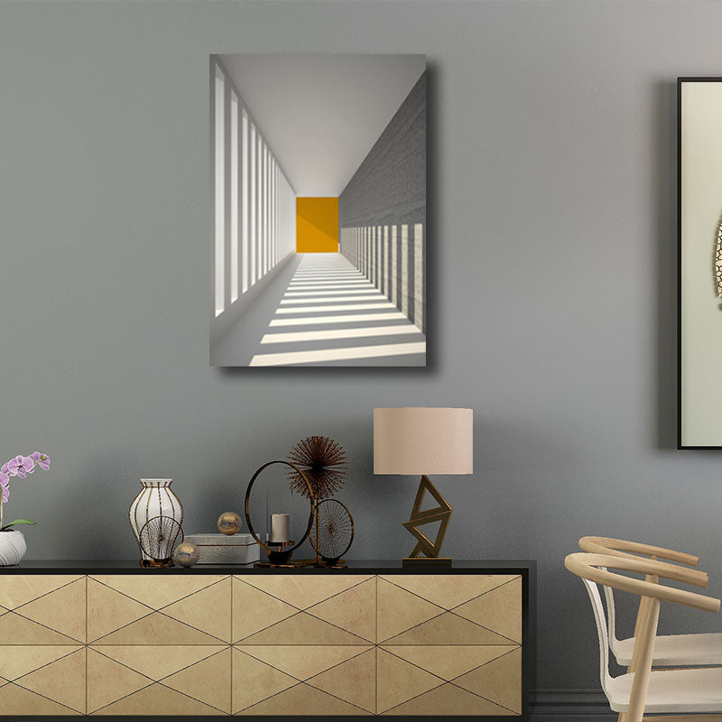 Corridor Building Canvas Print Simplicity Textured Wall Art Decor in Light Color Clearhalo 'Art Gallery' 'Canvas Art' 'Contemporary Art Gallery' 'Modern' Arts' 1659229