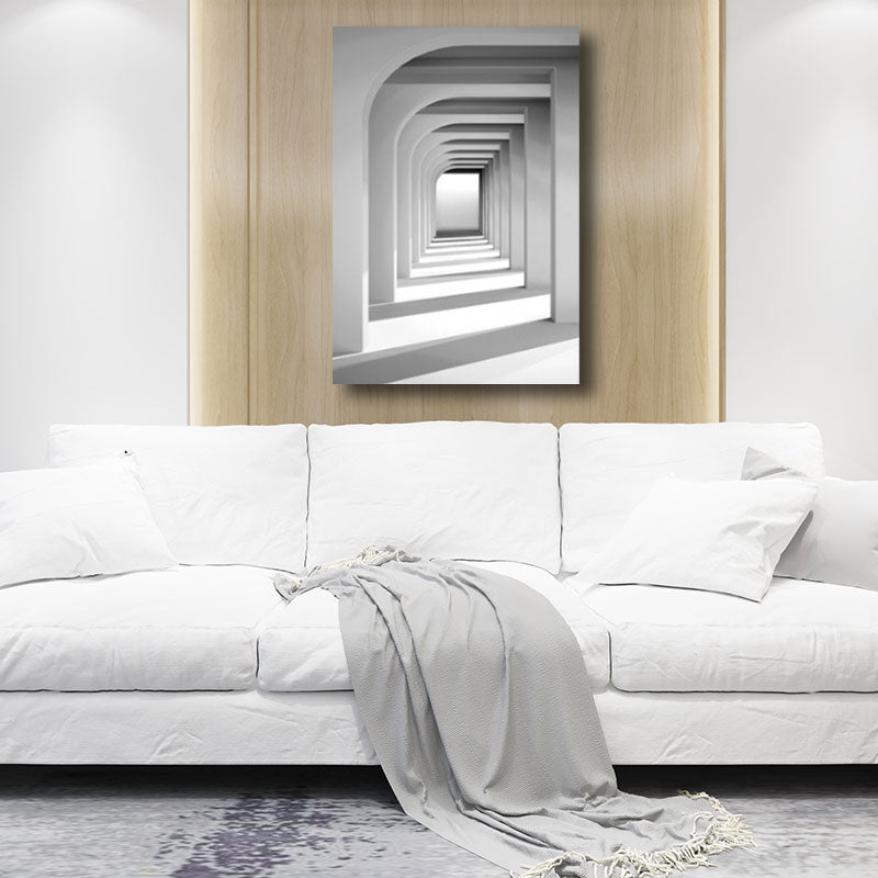 Corridor Building Canvas Print Simplicity Textured Wall Art Decor in Light Color Grey Clearhalo 'Art Gallery' 'Canvas Art' 'Contemporary Art Gallery' 'Modern' Arts' 1659234