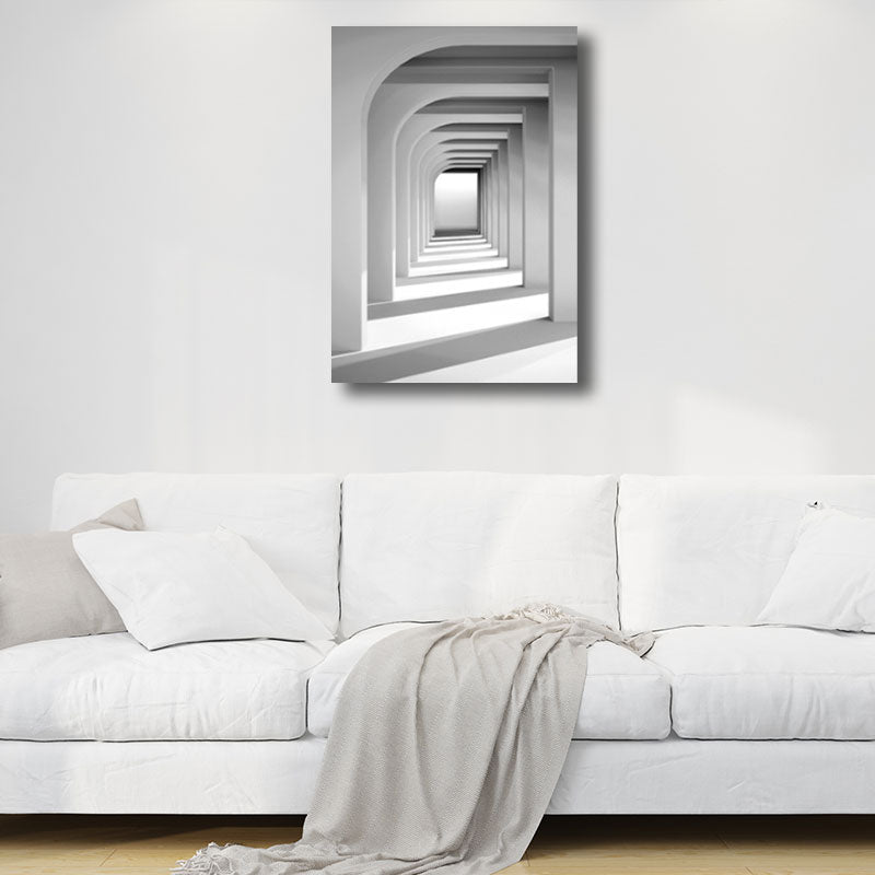 Corridor Building Canvas Print Simplicity Textured Wall Art Decor in Light Color Clearhalo 'Art Gallery' 'Canvas Art' 'Contemporary Art Gallery' 'Modern' Arts' 1659235