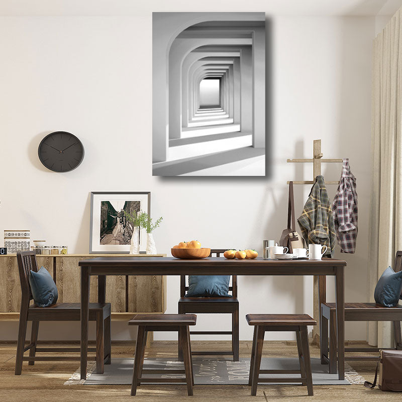 Corridor Building Canvas Print Simplicity Textured Wall Art Decor in Light Color Clearhalo 'Art Gallery' 'Canvas Art' 'Contemporary Art Gallery' 'Modern' Arts' 1659236