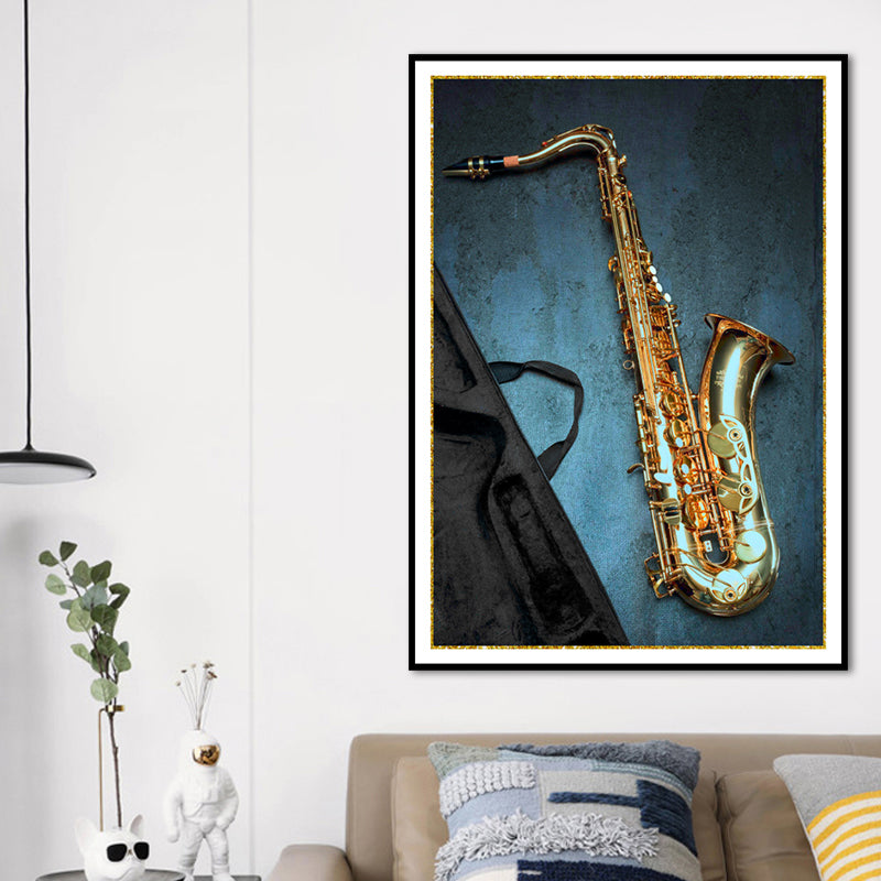 Modernist Canvas Art Blue Saxophone Wall Decor for Parlor, Multiple Size Available Clearhalo 'Art Gallery' 'Canvas Art' 'Contemporary Art Gallery' 'Modern' Arts' 1659390