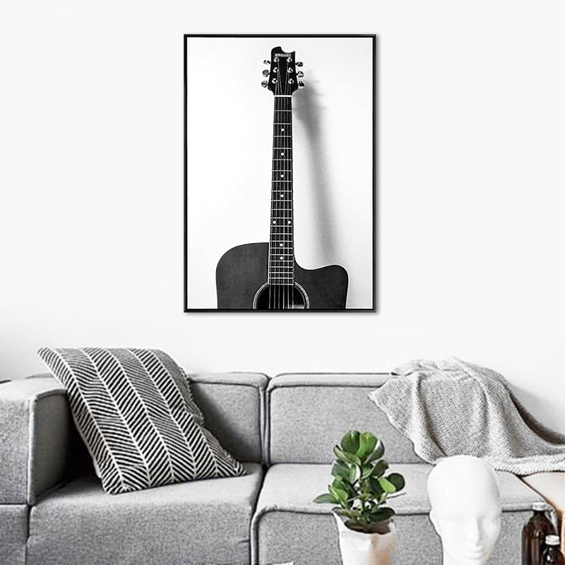 Minimalist Guitar Paintings Grey Decorative Canvas Wall Art for Bedroom, Multiple Sizes Clearhalo 'Art Gallery' 'Canvas Art' 'Contemporary Art Gallery' 'Modern' Arts' 1659396