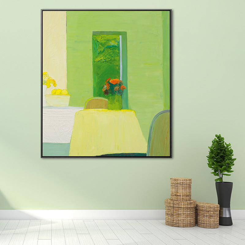 Green Flower Pot Painting Textured Wall Art Decor for Living Room, Multiple Sizes Green Clearhalo 'Art Gallery' 'Canvas Art' 'Contemporary Art Gallery' 'Modern' Arts' 1659413