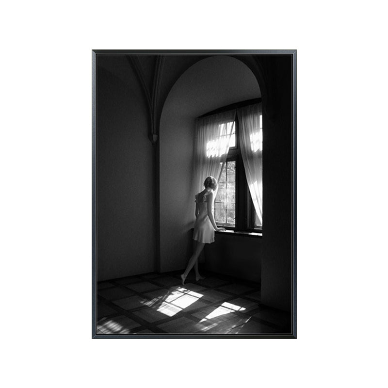 Photographs Contemporary Canvas Wall Art Girl Standing by Window in Black for Drawing Room Clearhalo 'Art Gallery' 'Canvas Art' 'Contemporary Art Gallery' 'Modern' Arts' 1659430
