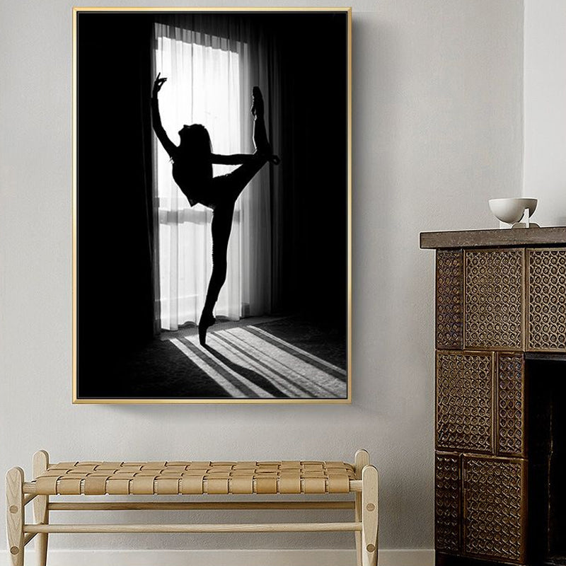 Dancing Girl Wrapped Canvas for Study Room Wall Art Decor in Black, Multiple Size Available Black Clearhalo 'Art Gallery' 'Canvas Art' 'Contemporary Art Gallery' 'Modern' Arts' 1659456