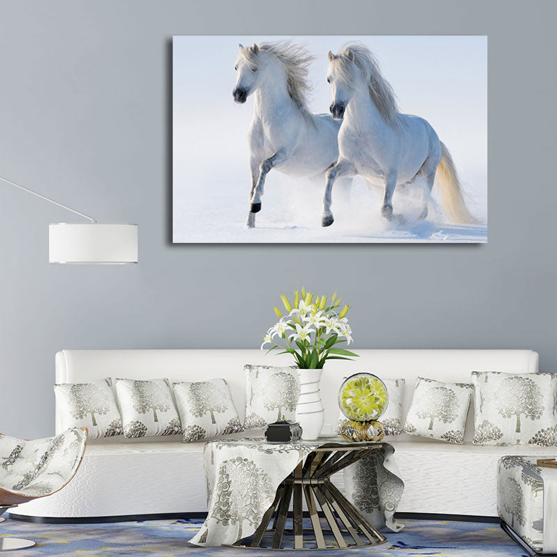 Modern Style Horse Print Canvas Pastel Color Textured Surface Wall Art Decor for Home White Clearhalo 'Art Gallery' 'Canvas Art' 'Contemporary Art Gallery' 'Modern' Arts' 1659598