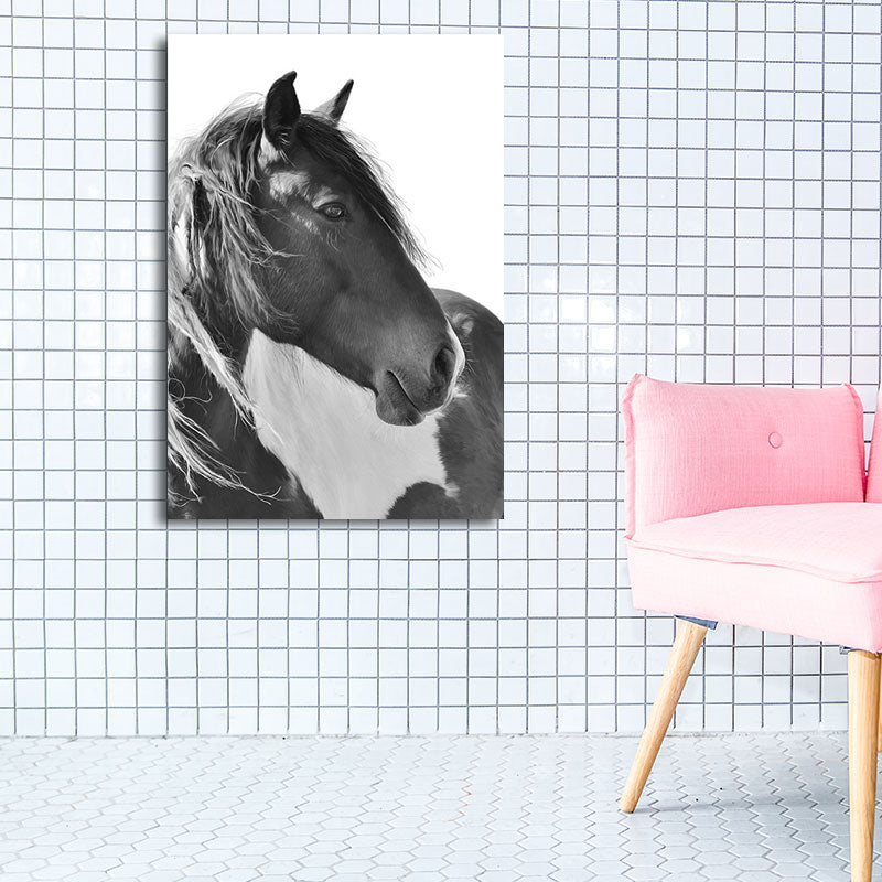 Photographs Horse Canvas Wall Art for Living Room, Black and White, Textured Surface Clearhalo 'Art Gallery' 'Canvas Art' 'Contemporary Art Gallery' 'Modern' Arts' 1659610