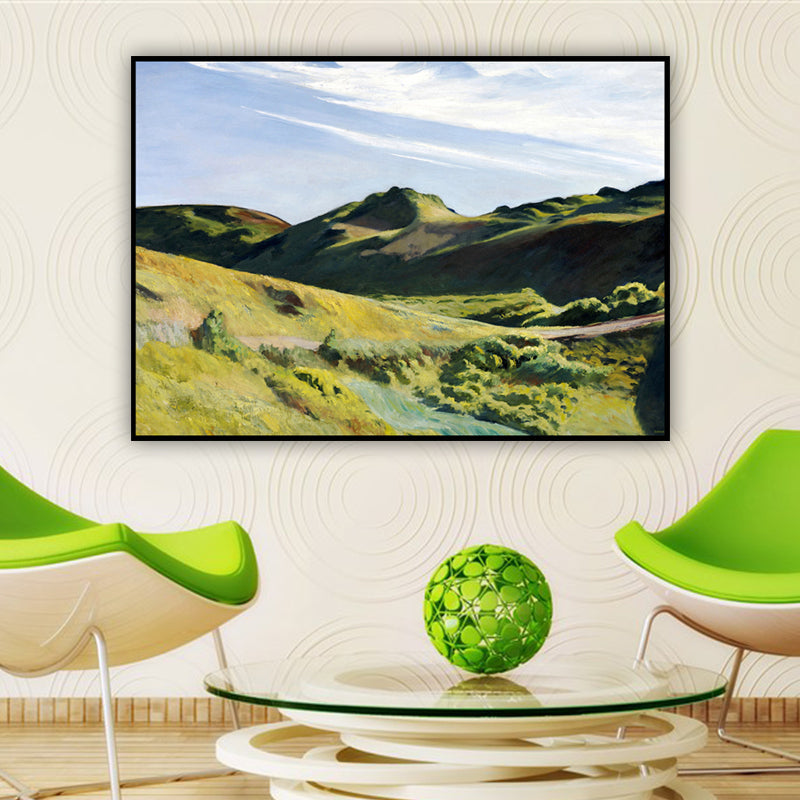 Green Summer Mountain Landscape Art Print Textured Contemporary Living Room Painting Clearhalo 'Art Gallery' 'Canvas Art' 'Contemporary Art Gallery' 'Modern' Arts' 1659643