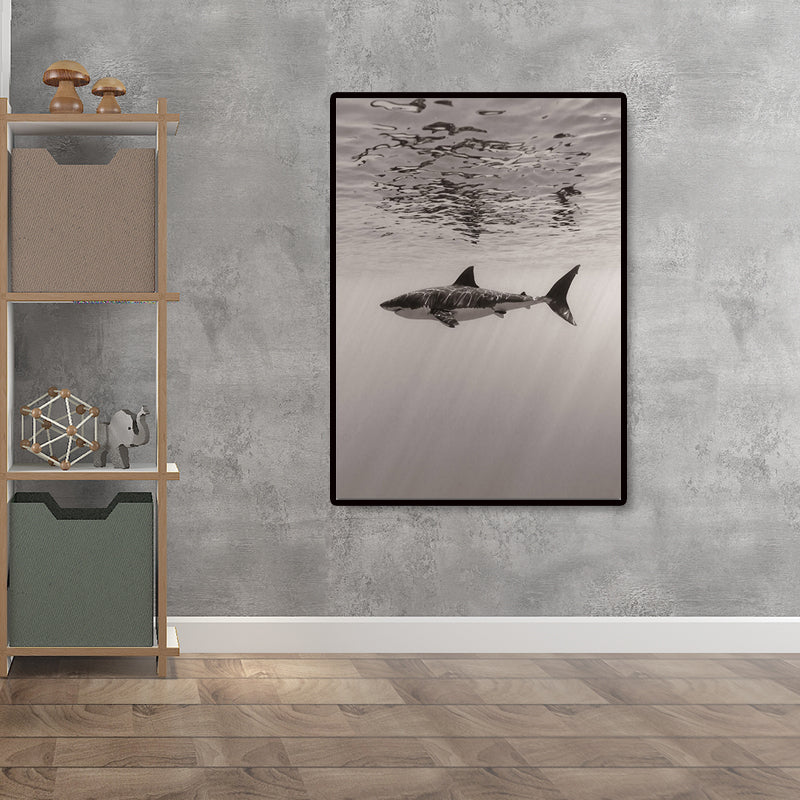 Grey Shark Wall Art Decor Underwater World Modern Textured Canvas Print for Dining Room Clearhalo 'Art Gallery' 'Canvas Art' 'Contemporary Art Gallery' 'Modern' Arts' 1659656