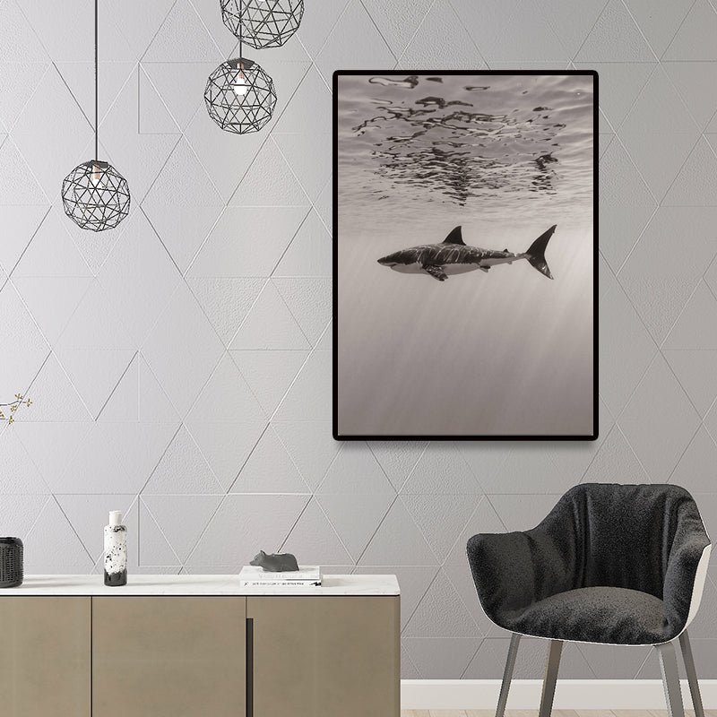 Grey Shark Wall Art Decor Underwater World Modern Textured Canvas Print for Dining Room Clearhalo 'Art Gallery' 'Canvas Art' 'Contemporary Art Gallery' 'Modern' Arts' 1659657