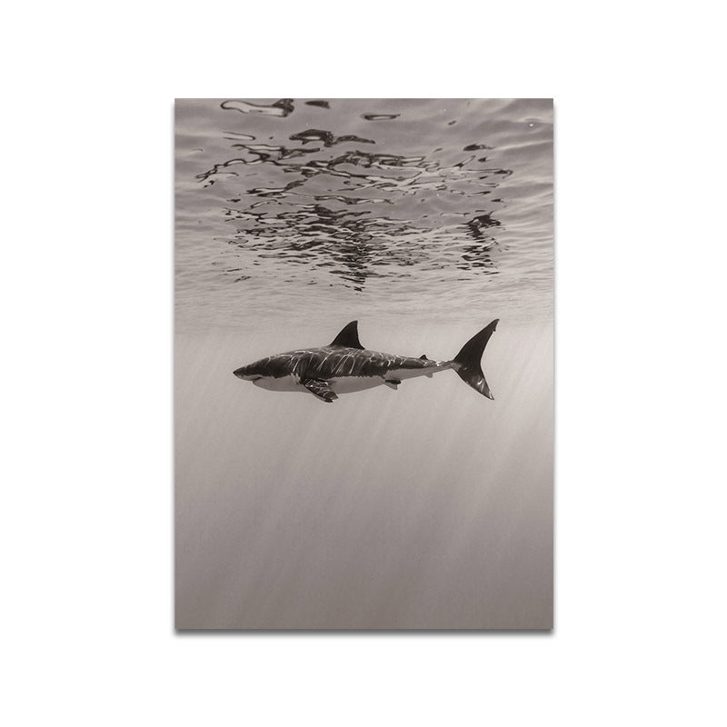 Grey Shark Wall Art Decor Underwater World Modern Textured Canvas Print for Dining Room Clearhalo 'Art Gallery' 'Canvas Art' 'Contemporary Art Gallery' 'Modern' Arts' 1659658