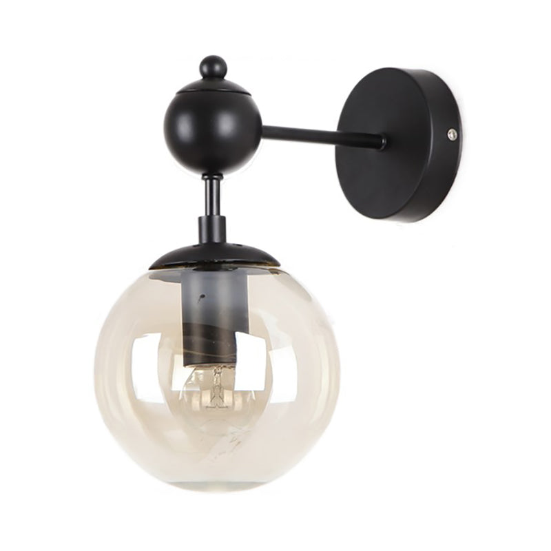 Globe Shade Living Room Wall Light Fixture Industrial Clear/Grey/Amber Glass 1 Light Black Sconce Lamp Clearhalo 'Cast Iron' 'Glass' 'Industrial' 'Modern wall lights' 'Modern' 'Tiffany' 'Traditional wall lights' 'Wall Lamps & Sconces' 'Wall Lights' Lighting' 165968