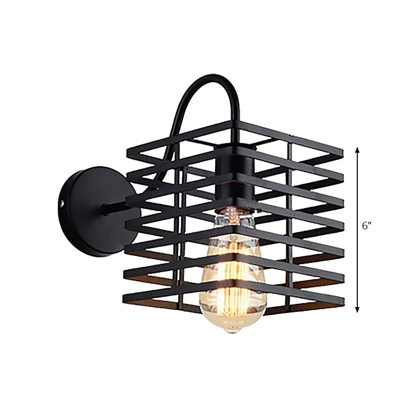 Frame Squared Metal Wall Lighting Retro Industrial 1 Bulb Living Room Sconce Lamp in Black Clearhalo 'Art deco wall lights' 'Cast Iron' 'Glass' 'Industrial wall lights' 'Industrial' 'Middle century wall lights' 'Modern' 'Rustic wall lights' 'Tiffany' 'Traditional wall lights' 'Wall Lamps & Sconces' 'Wall Lights' Lighting' 165977