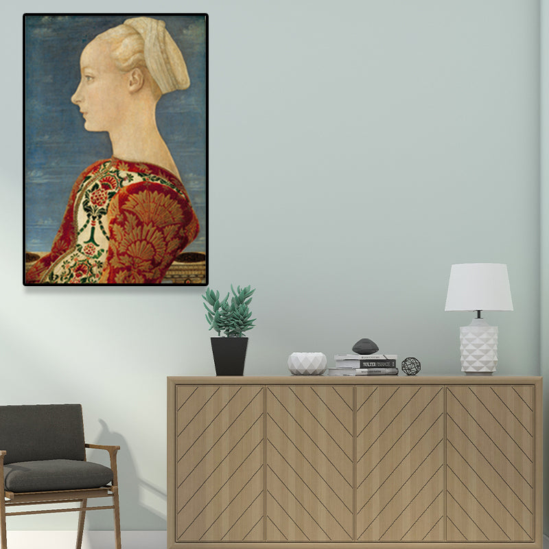 Textured Soft Color Painting Retro Style Woman Portrait Wall Art for Living Room Red Clearhalo 'Arts' 'Canvas Art' 1659793