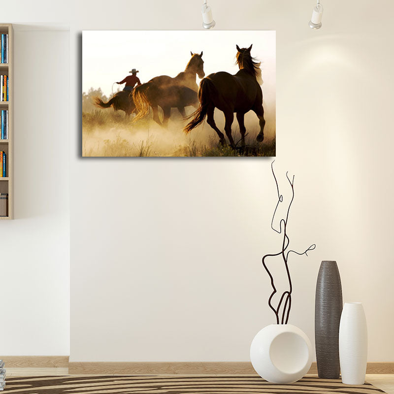 Gorgeous Steeds Canvas Art for Living Room Wild Animal Wall Decor in Pastel Color Brown Clearhalo 'Art Gallery' 'Canvas Art' 'Contemporary Art Gallery' 'Modern' Arts' 1659854