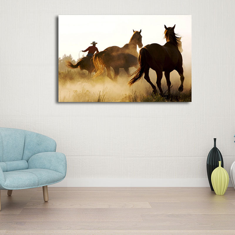 Gorgeous Steeds Canvas Art for Living Room Wild Animal Wall Decor in Pastel Color Clearhalo 'Art Gallery' 'Canvas Art' 'Contemporary Art Gallery' 'Modern' Arts' 1659855