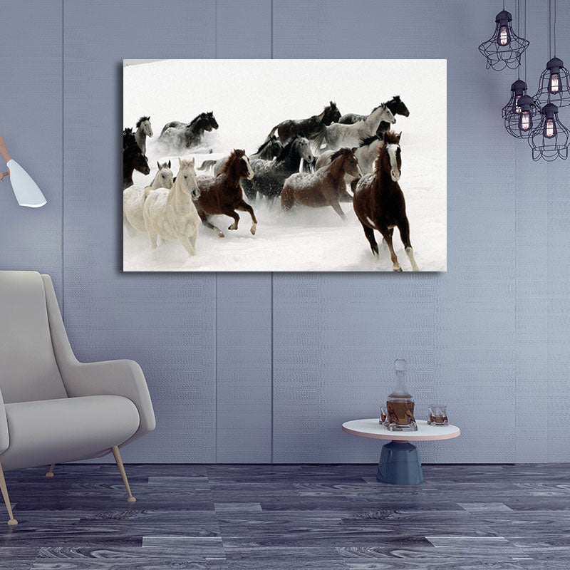 Gorgeous Steeds Canvas Art for Living Room Wild Animal Wall Decor in Pastel Color White Clearhalo 'Art Gallery' 'Canvas Art' 'Contemporary Art Gallery' 'Modern' Arts' 1659861