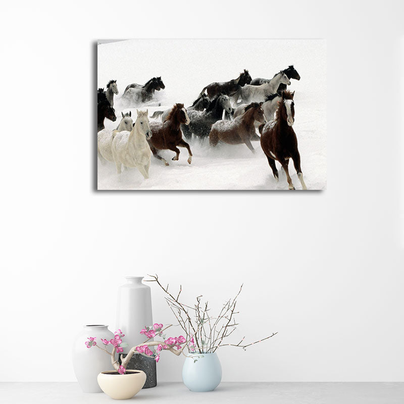 Gorgeous Steeds Canvas Art for Living Room Wild Animal Wall Decor in Pastel Color Clearhalo 'Art Gallery' 'Canvas Art' 'Contemporary Art Gallery' 'Modern' Arts' 1659862