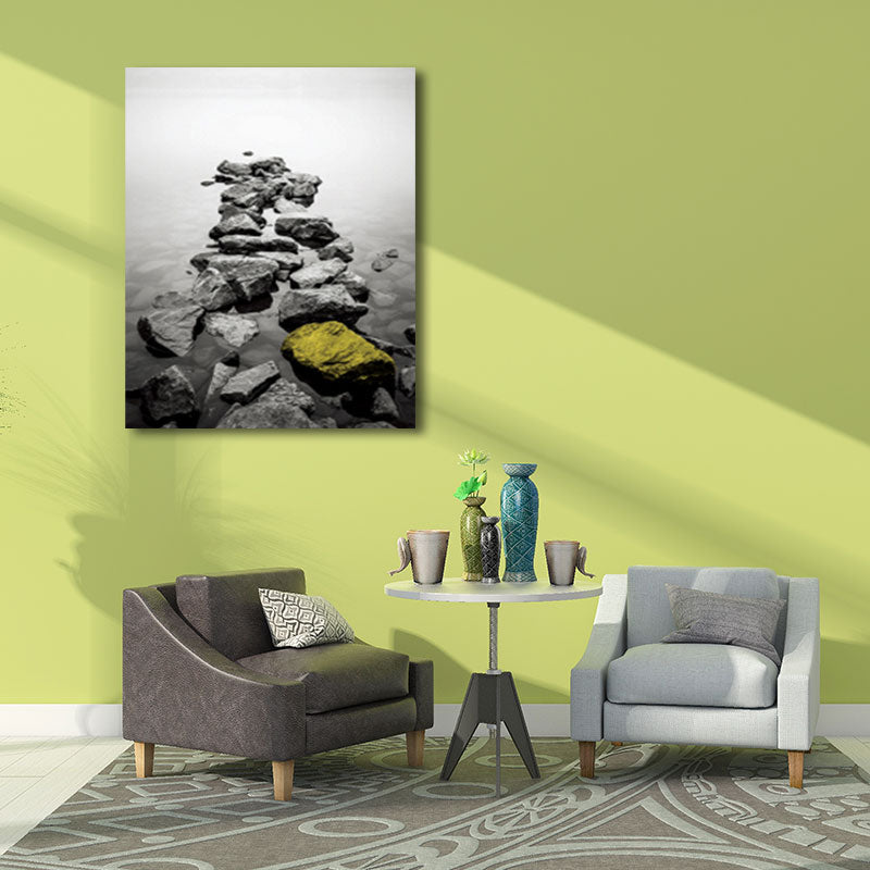 Photo Print River Stones Canvas Wall Art for Living Room, Grey and Yellow, Textured Yellow Clearhalo 'Arts' 'Canvas Art' 1659903