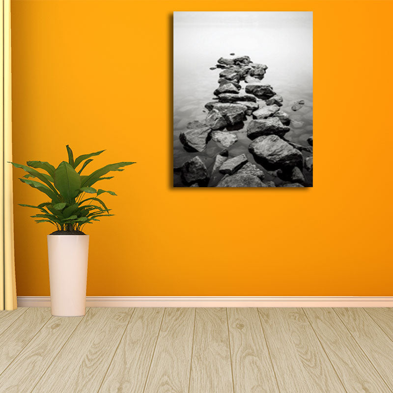 Photo Print River Stones Canvas Wall Art for Living Room, Grey and Yellow, Textured Grey Clearhalo 'Arts' 'Canvas Art' 1659909