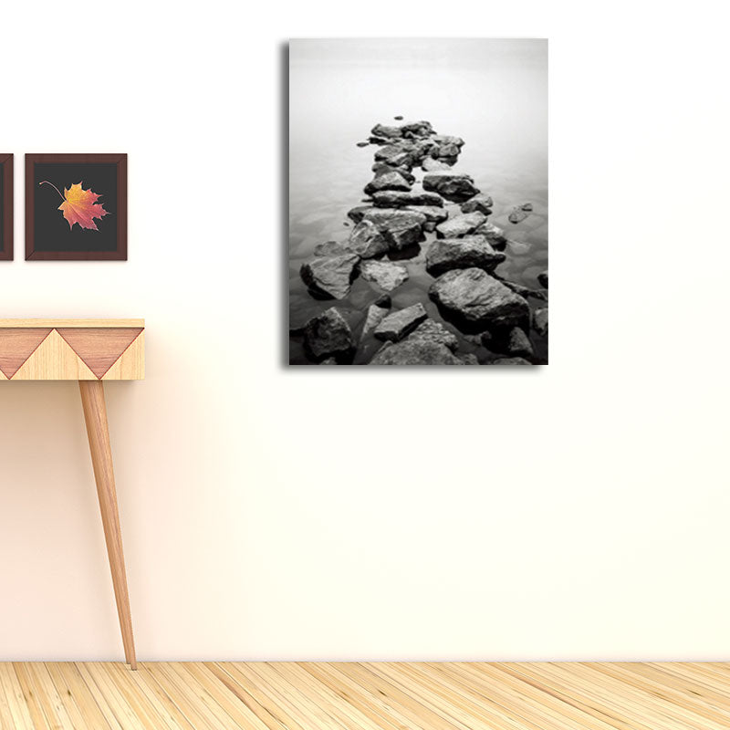 Photo Print River Stones Canvas Wall Art for Living Room, Grey and Yellow, Textured Clearhalo 'Arts' 'Canvas Art' 1659911