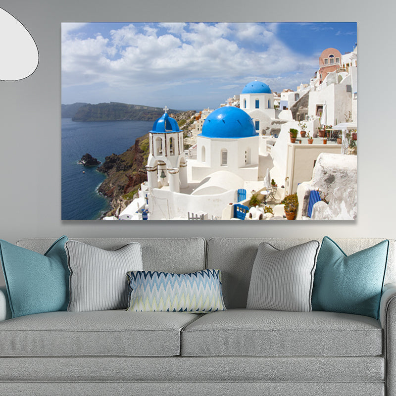 Modern Mediterranean Architecture Canvas Pastel Color Textured Wall Art Decor for Home Blue Clearhalo 'Art Gallery' 'Canvas Art' 'Contemporary Art Gallery' 'Modern' Arts' 1659926