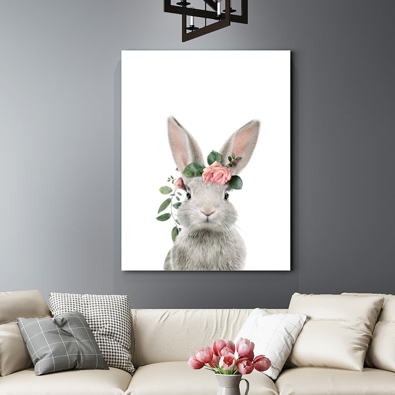 Animal with Wreath Art Print Modernism Textured Bedroom Wall Decor in Grey-White Clearhalo 'Art Gallery' 'Canvas Art' 'Contemporary Art Gallery' 'Modern' Arts' 1659939