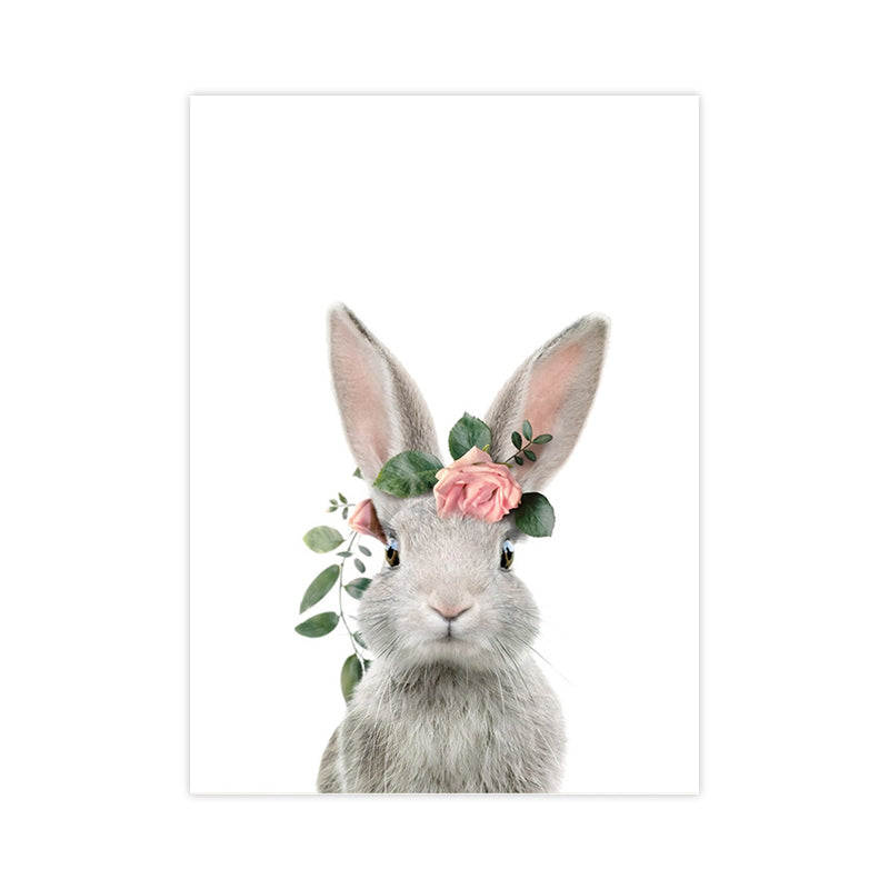 Animal with Wreath Art Print Modernism Textured Bedroom Wall Decor in Grey-White Clearhalo 'Art Gallery' 'Canvas Art' 'Contemporary Art Gallery' 'Modern' Arts' 1659940