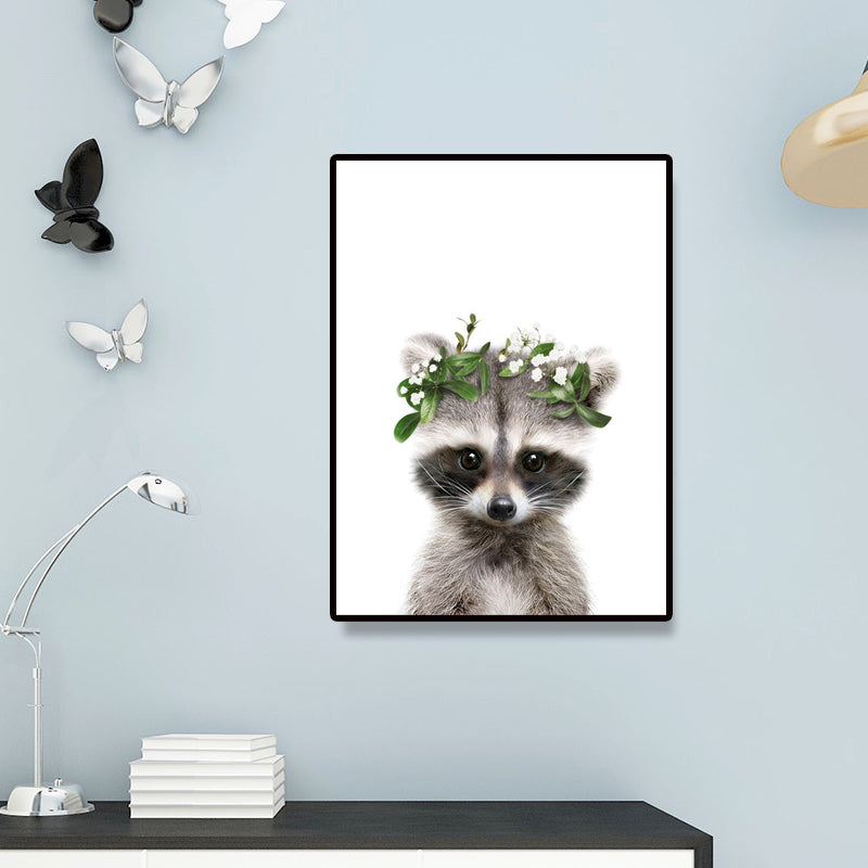 Animal with Wreath Art Print Modernism Textured Bedroom Wall Decor in Grey-White Clearhalo 'Art Gallery' 'Canvas Art' 'Contemporary Art Gallery' 'Modern' Arts' 1659946
