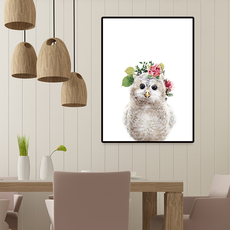 Animal with Wreath Art Print Modernism Textured Bedroom Wall Decor in Grey-White Clearhalo 'Art Gallery' 'Canvas Art' 'Contemporary Art Gallery' 'Modern' Arts' 1659949