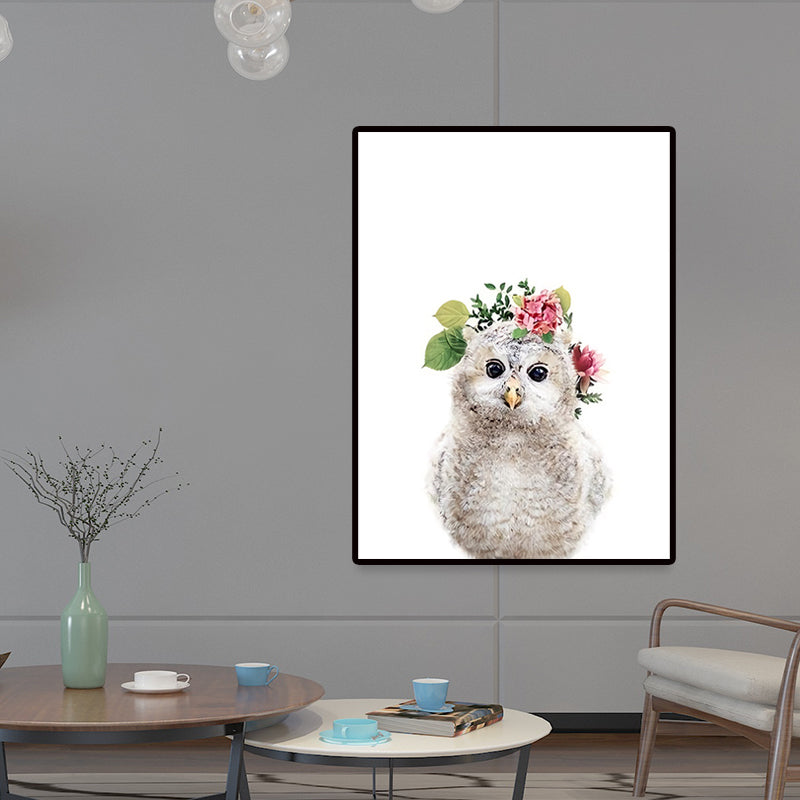 Animal with Wreath Art Print Modernism Textured Bedroom Wall Decor in Grey-White Clearhalo 'Art Gallery' 'Canvas Art' 'Contemporary Art Gallery' 'Modern' Arts' 1659950