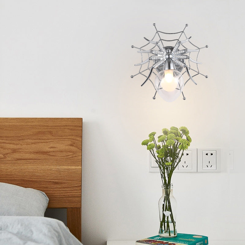 Chrome Spider Wall Sconce Light Modern Clear Glass 1 Light Wall Lighting for Bedroom Chrome Clearhalo 'Wall Lamps & Sconces' 'Wall Lights' Lighting' 165997