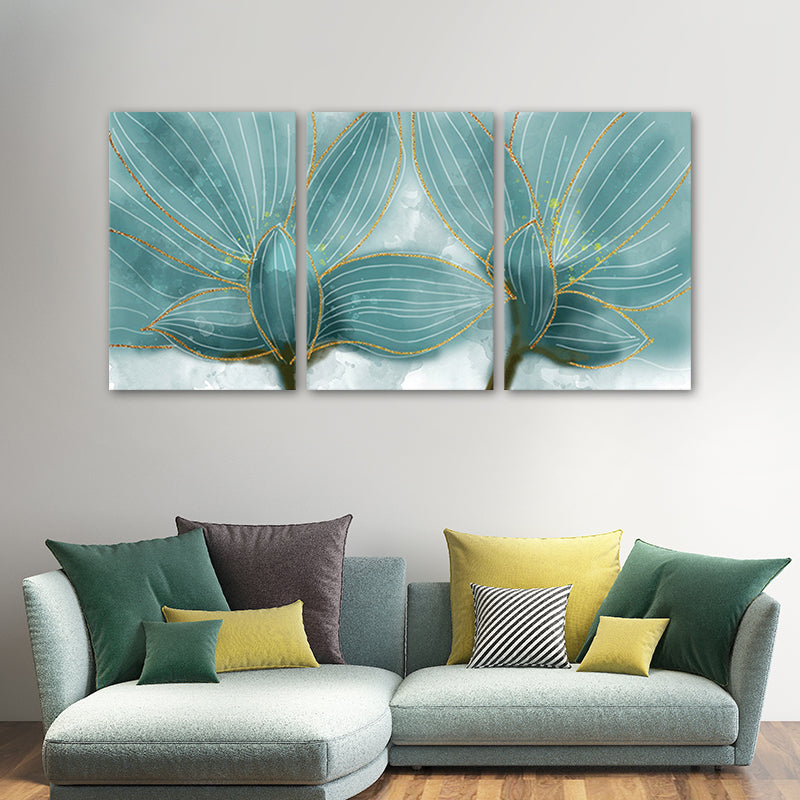 Petals Wall Art in Blue Modernist Style Canvas Print for Bedroom, Multi-Piece Clearhalo 'Art Gallery' 'Canvas Art' 'Contemporary Art Gallery' 'Modern' Arts' 1660005