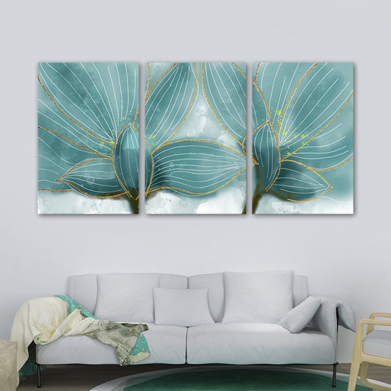 Petals Wall Art in Blue Modernist Style Canvas Print for Bedroom, Multi-Piece Clearhalo 'Art Gallery' 'Canvas Art' 'Contemporary Art Gallery' 'Modern' Arts' 1660006