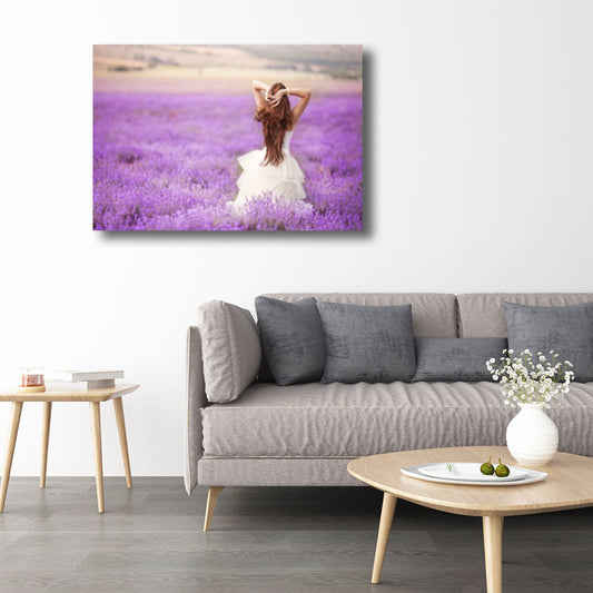 Girl in Flower Sea Wall Decor Purple Canvas Art Print for Decorative, Multiple Sizes Purple Clearhalo 'Art Gallery' 'Canvas Art' 'Contemporary Art Gallery' 'Modern' Arts' 1660038