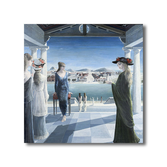 Oil Painting Nostalgic Style Canvas Women Figures in Blue, Multiple Sizes Available
