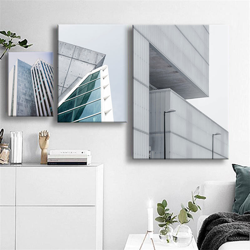 Modern Architecture Exterior View Canvas Print Pastel Color Guest Room Wall Art Blue Clearhalo 'Art Gallery' 'Canvas Art' 'Contemporary Art Gallery' 'Modern' Arts' 1660264