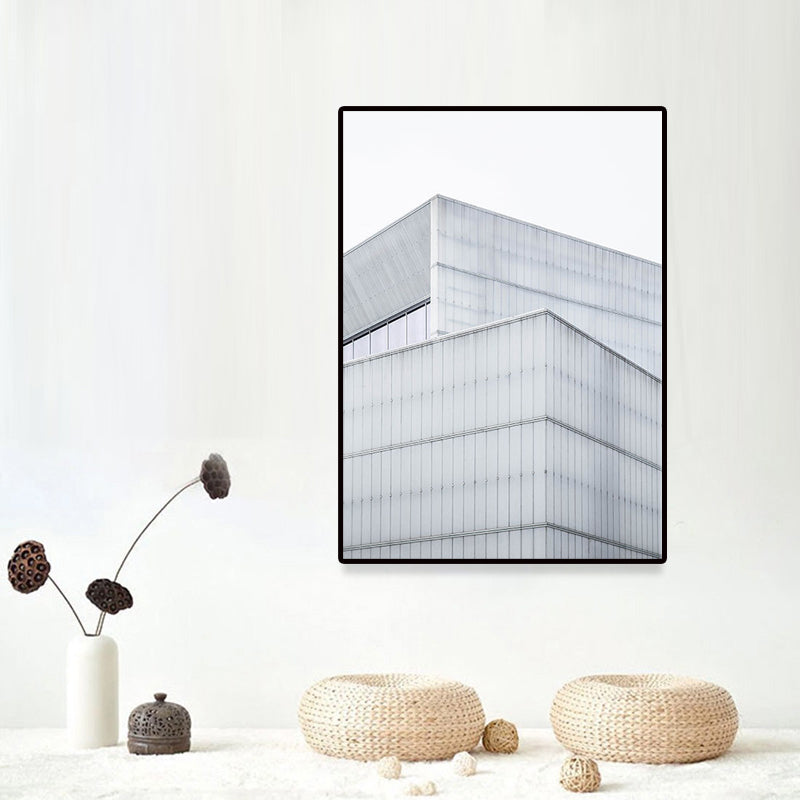 Modern Architecture Exterior View Canvas Print Pastel Color Guest Room Wall Art White Clearhalo 'Art Gallery' 'Canvas Art' 'Contemporary Art Gallery' 'Modern' Arts' 1660274